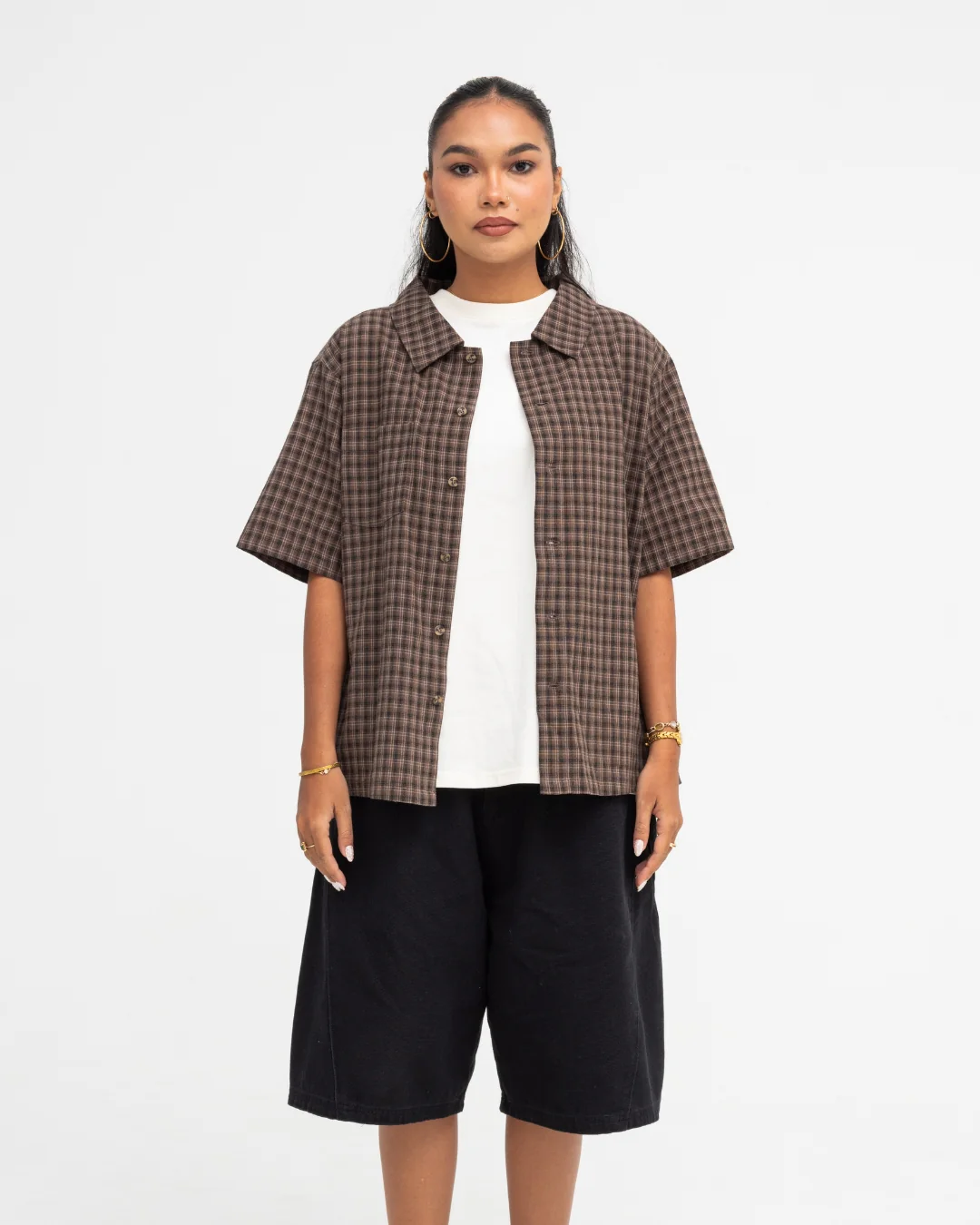 Short Sleeve Shirt (Brown Plaid) - Image 8